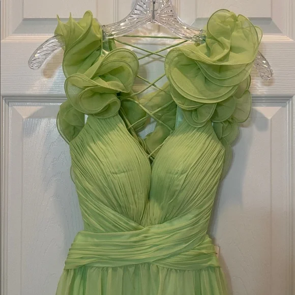 Mac Duggal 67911 Light Green Ruffle Tiered Cut-Out Chiffon Gown Size 6 NWT - Picture 8 of 15